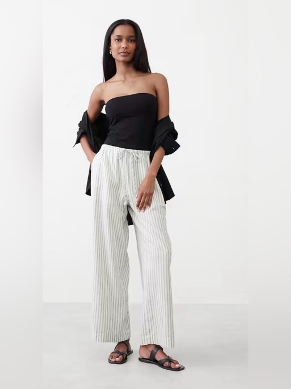 Linen-Blend Drawstring Pull-on Pants